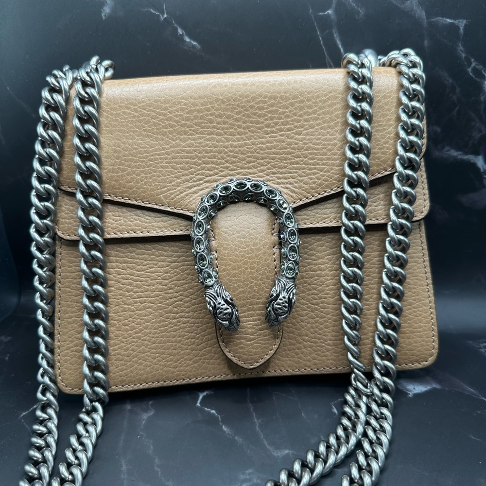 Gucci Dionysus GG Shoulder Bag Mini Natural Tan Crystal